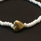 Heart Shiny Antiqued Brass on Pure White Pearlized Czech Glass- Elegant - Low Tide Island Designs